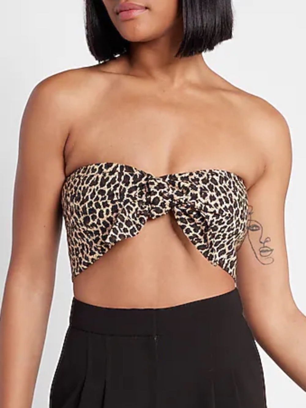 Express Leopard Print Knot Front Strapless Top